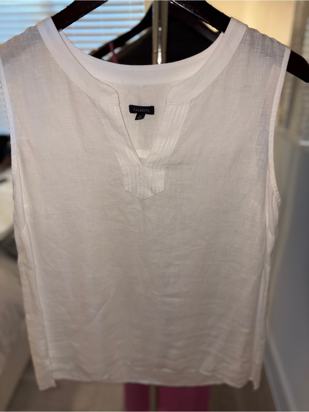 Talbots Linen V Neck Tank Top White Sz Medium